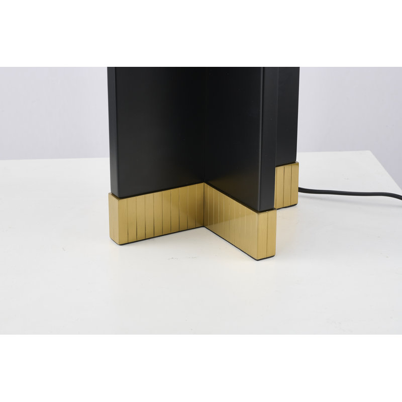 Lampe de table 1 lumière avec une base en acier inoxydable teinté, un corps en fer noir et un abat-jour en verre blanc
