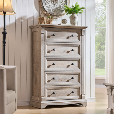 Farmhouse 5-Drawer Dresser - Solid Wood & Space-Saver