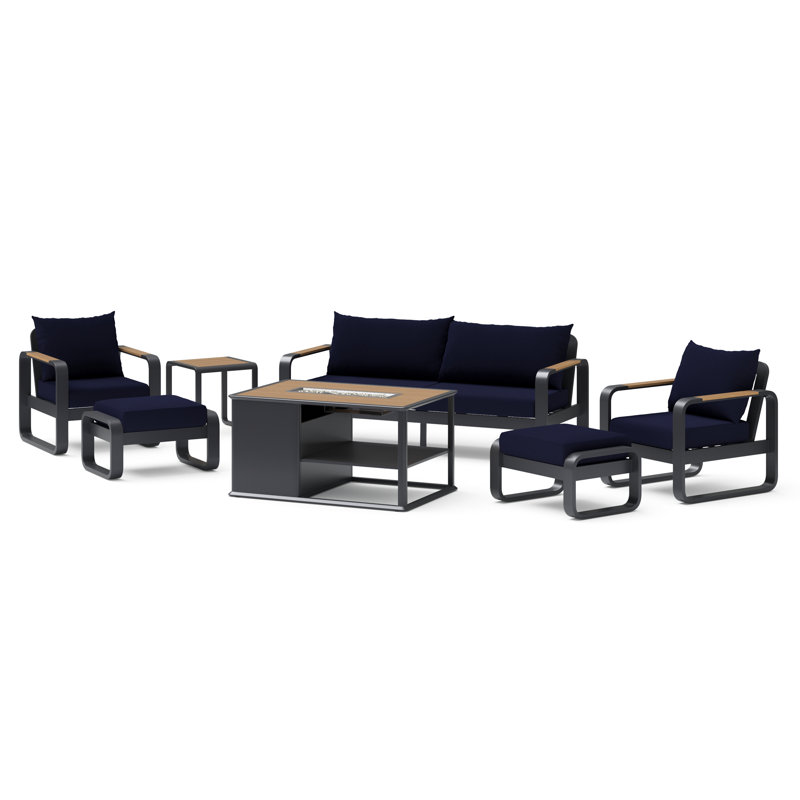 Andes 7-Piece Sunbrella® Outdoor Patio Fire Seating Set - Canvas Navy, Canvas Navy