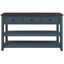 Console rétro avec deux tablettes ouvertes, structure en bois de pin massif et pieds pour le salon (bleu marine)-129705145