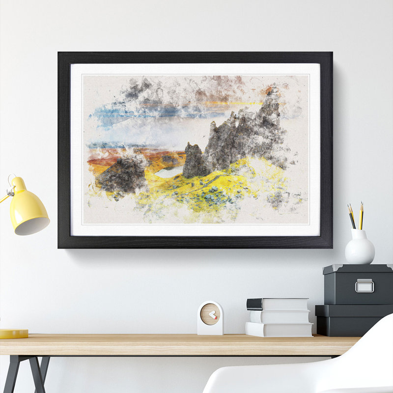 View From The Old Man Of Storr In The Isle Of Skye Watercolour - Framed Print, 33cm H x 45cm W x 2cm D, Black