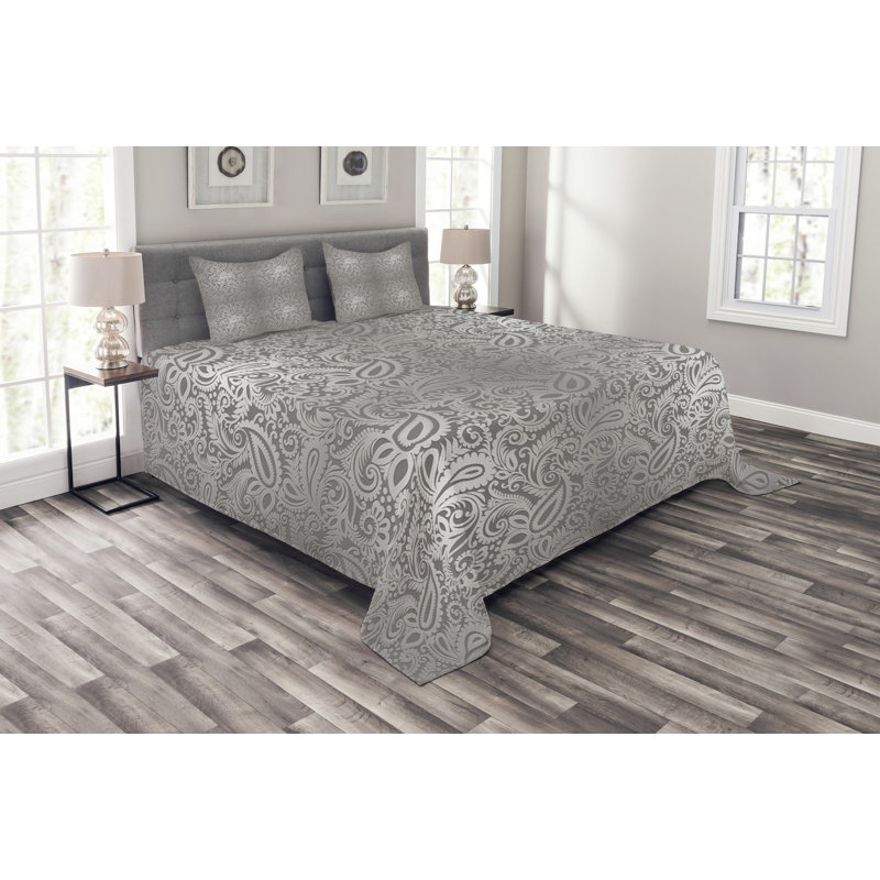 Adylin Grey/White Microfiber Bedspread Set, 220 x 264 cm