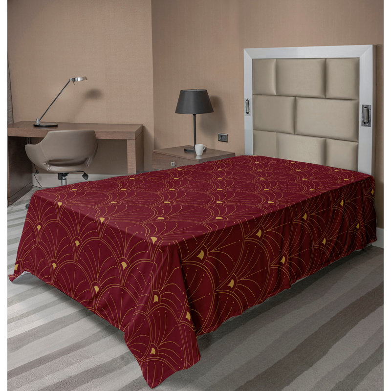 Polyester Floral Flat Sheet, Twin Flat Sheet, Burgundy/Sand Brown