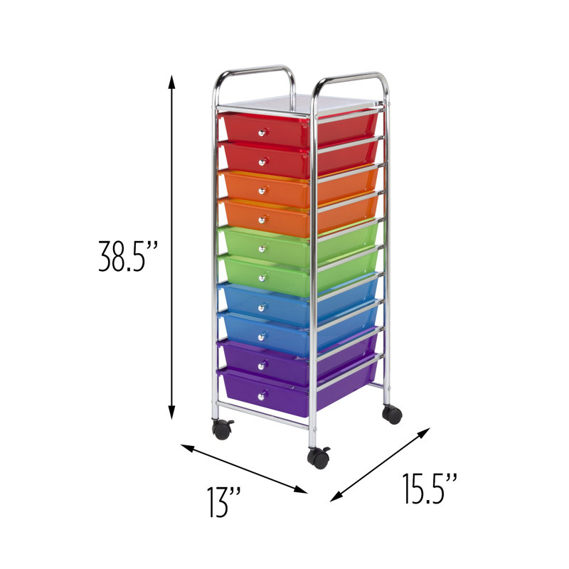 Multi-Color 10-Drawer Rolling Storage Cart with Chrome Frame