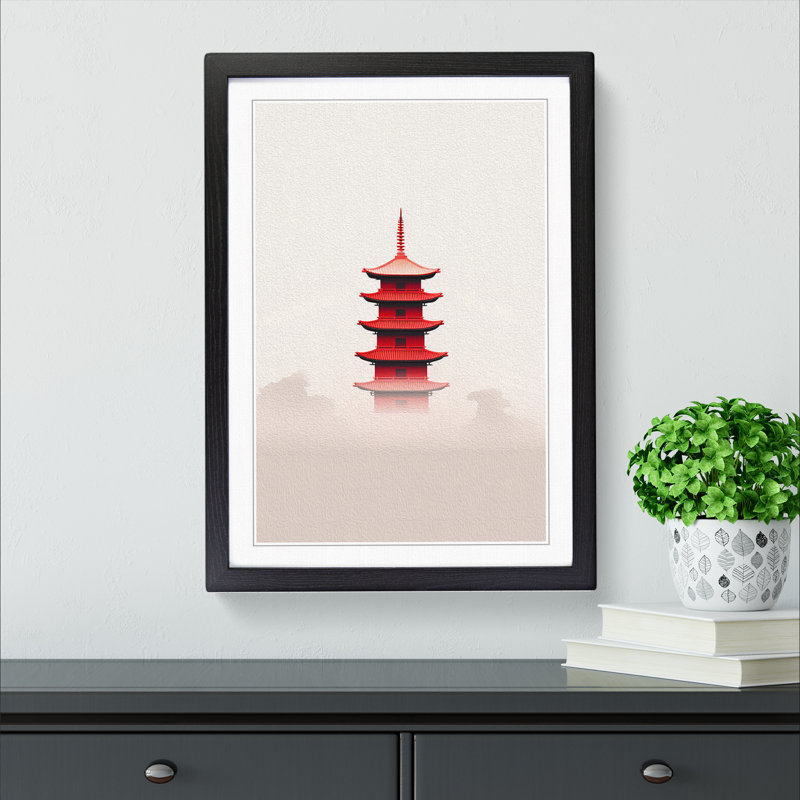 Pagoda Minimalism 1 Piece Single Picture Frame Wall Art, 64cm H x 46cm W x 2" D, Black Framed