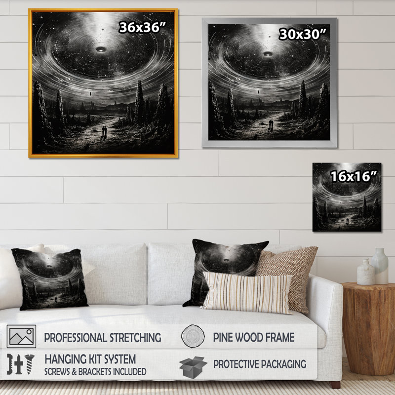 Minimalisme, science-fiction, ovni - impressions sur toile, Cadre simple noir, H 30 po x l 30 po x P 1 po