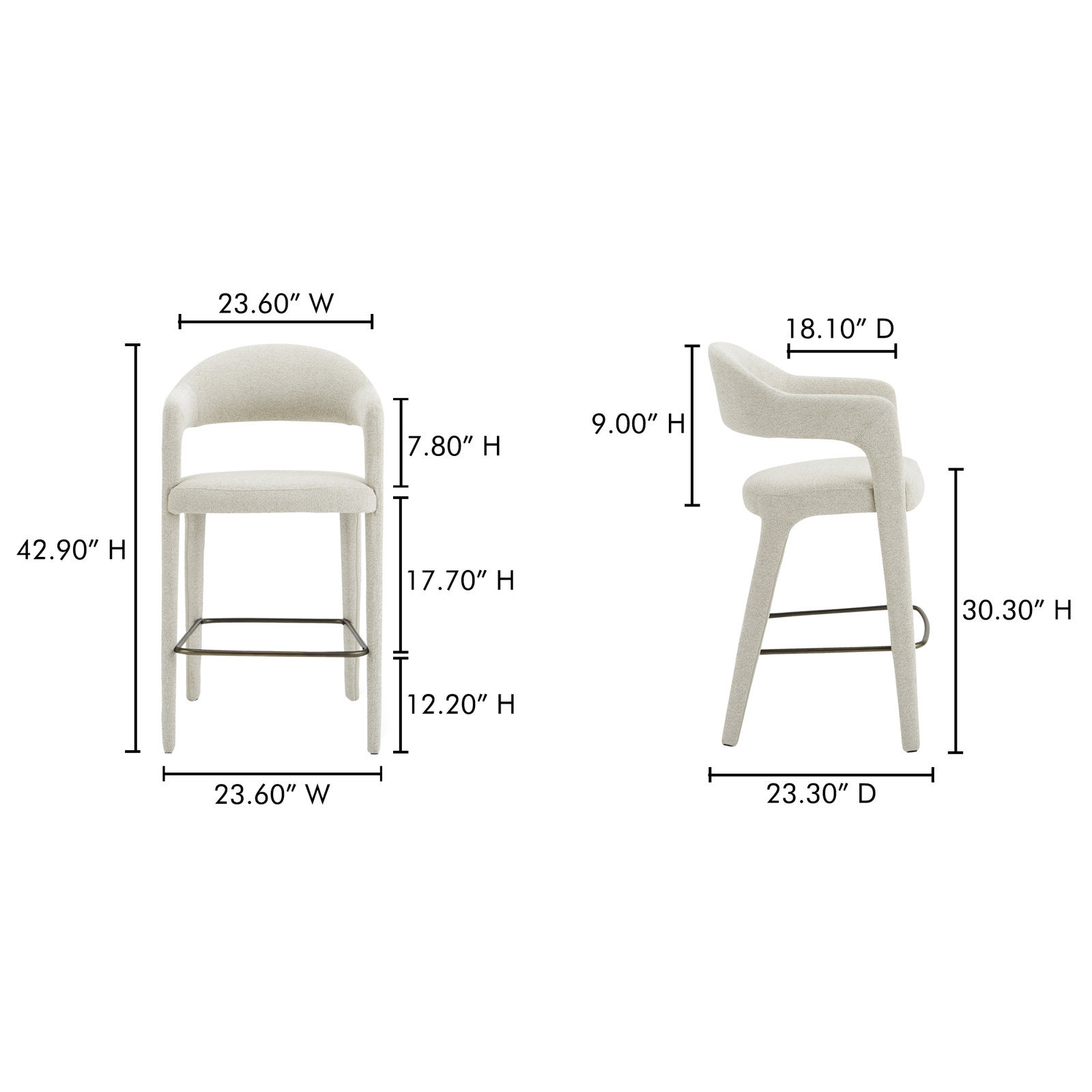 Cathline Bar Stool, Bar Stool (30.3" Seat Height), Beige Polyester