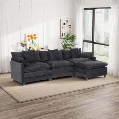Canapé modulaire 108 po en forme de L modulaire en chenille avec repose-pieds 108 po