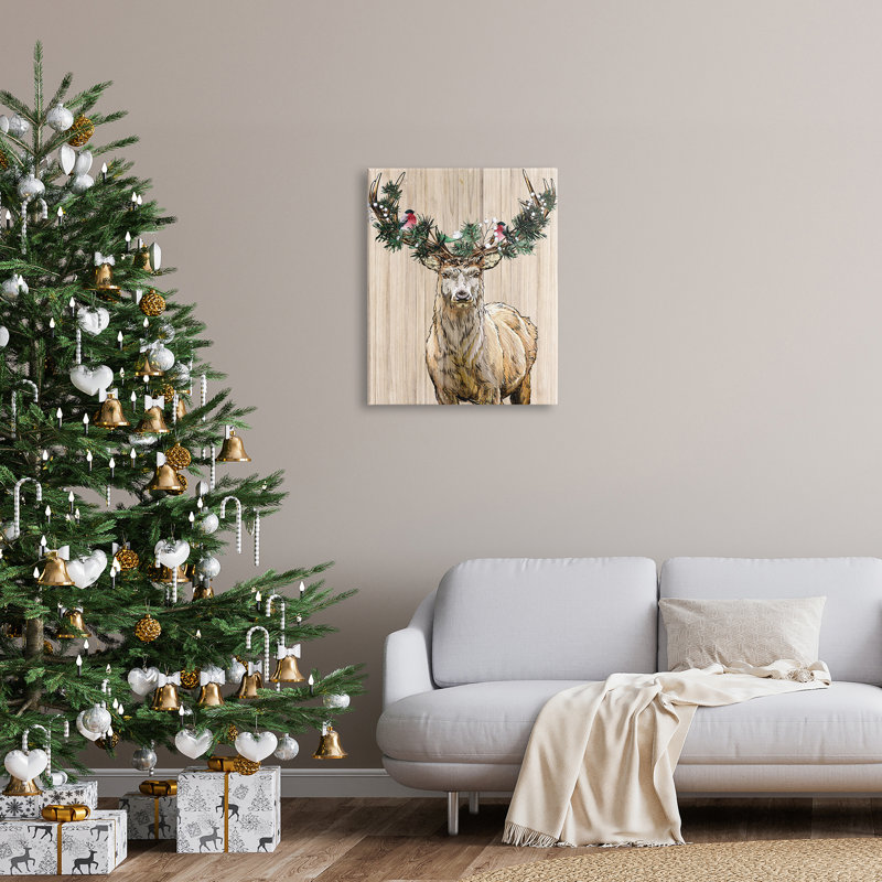 Arrangement de sapin d'hiver, bois de cerf, motif granuleux noir, estampe numérique, art texturé par Kim Allen, Toile tendue
