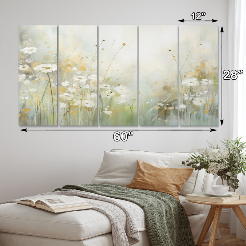 «Green Beige Serene Meadows II» sur toile, reproduction de 5 pièces