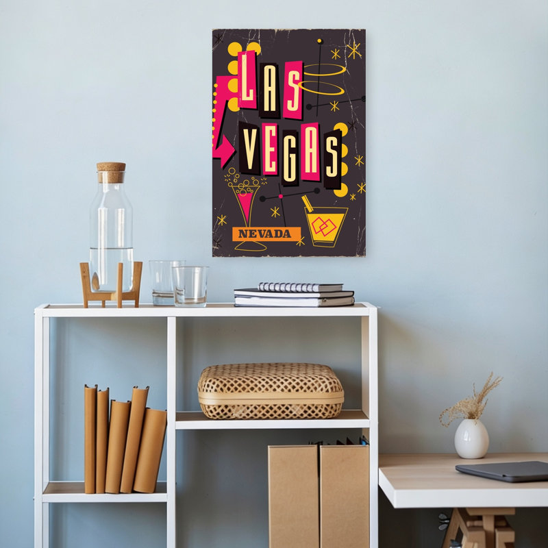 Retro Las Vegas Cocktails Abstract Classic Retro City Wall Art Print 1 Piece Wrapped Canvas Wall Art, 45.72cm H x 30.48cm W