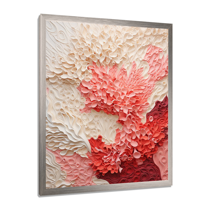 Collage beige et rose corail - grand art mural corail, H 32 po x l 24 po x P 1 po, Cadre simple argenté