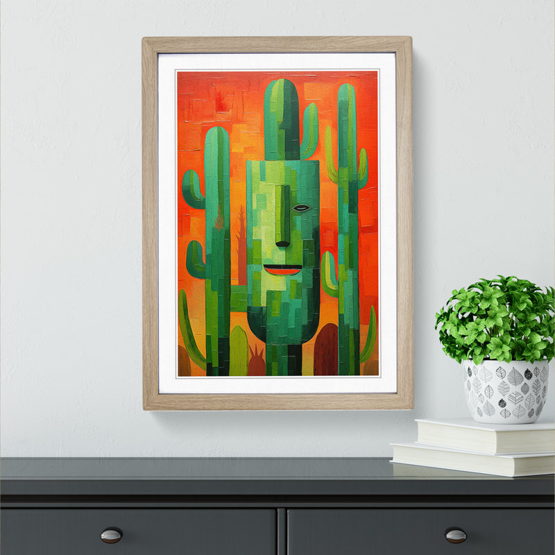 Cactus Cubism - Framed Print, 34cm H x 25cm W x 2cm D, Oak Framed