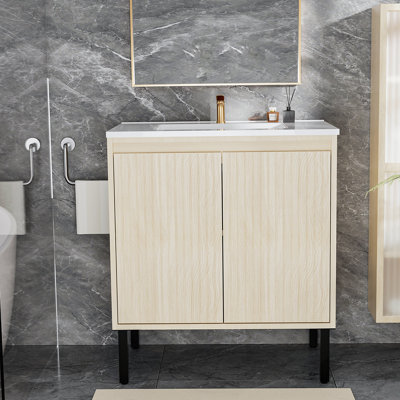Wooden Bathroom Cabinet With Storage Shelf