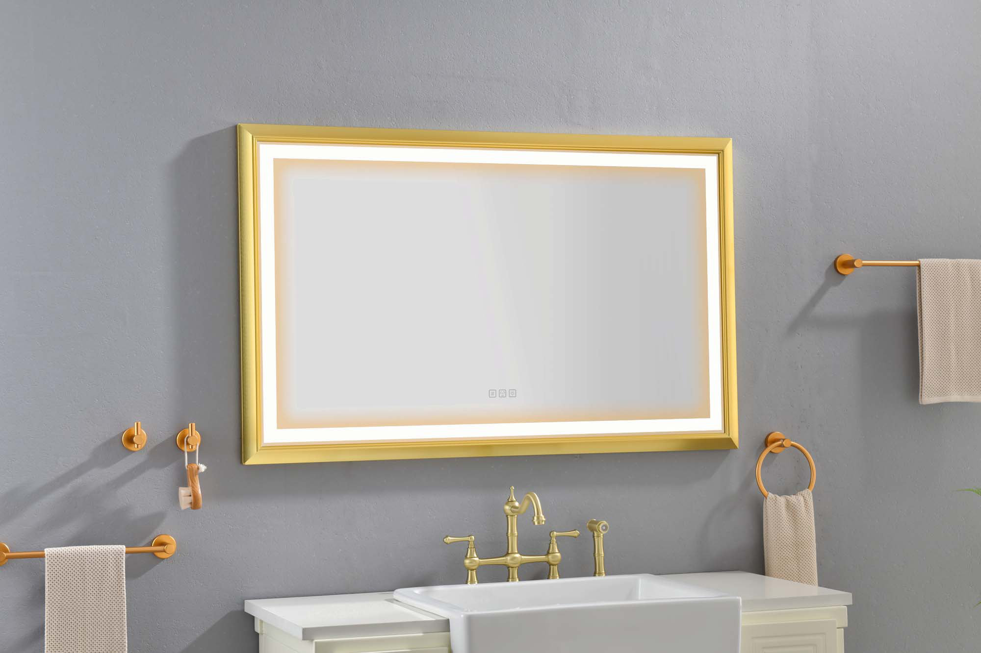 Mercer41 48 In. W X 30 In. H Oversized Rectangular Gold Framed LED