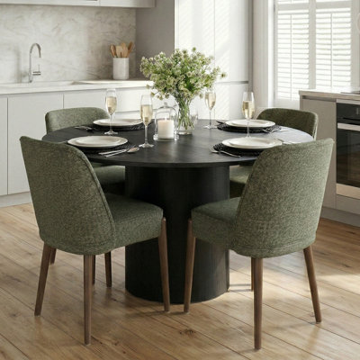 4 - Person Dining Table Sets With Round Table & 4 Upholstered Dining Chairs