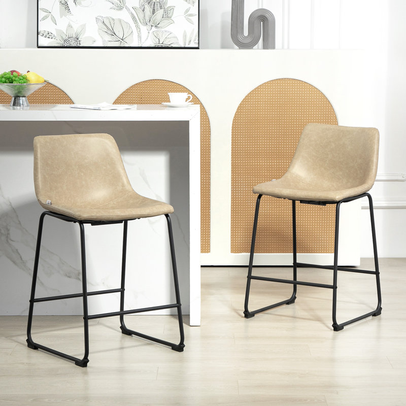 Ensemble de 2 tabourets de bar à hauteur de comptoir avec dossier, Beige, Tabouret de comptoir (siège d'une hauteur de 24 p