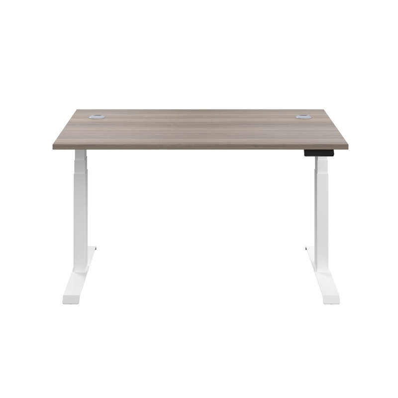 Bouton Adjustable Metal Base Standing Desk, Grey Oak, White, 65cm H x 180cm W x 80cm D