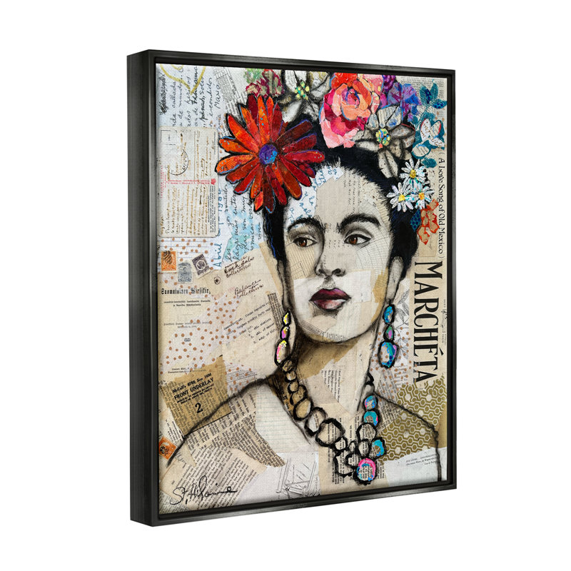 «Fabulous Frida Kahlo» par Elizabeth St. Hilaire, Cadre flottant noir de jais, H 21 po x l 17 po x P 1,7 po