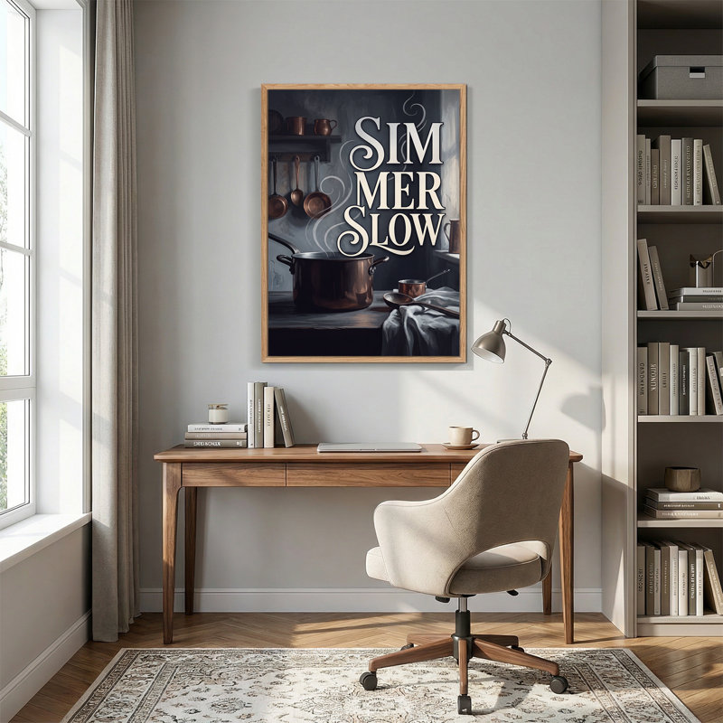 Simmer Slow Text Copper Pot and Ladle Canvas Wall Art, 48"H x 36"W