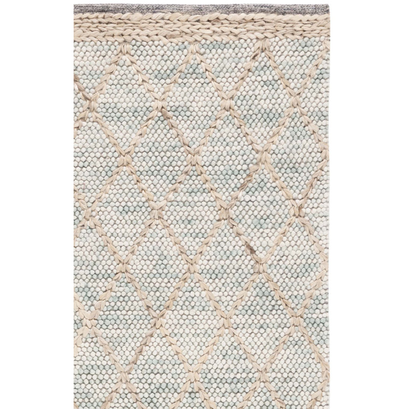 Fayelynn Hand Woven Wool/Cotton Geometric Rug in Teal/Natural, Rectangle 9' x 12'