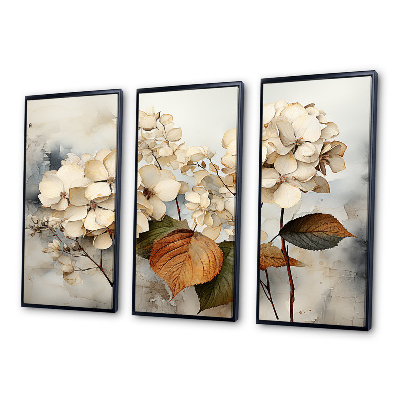 «Vintage Botanical Hydrangeas - Hydrangea», ensemble de reproductions d'art mural, Cadre flottant noir