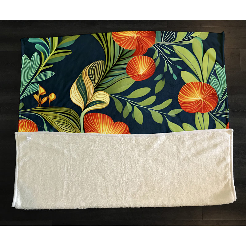 Throw Blanket, 68" W x 80" L, Floral/Abstract, Green/Orange/Blue