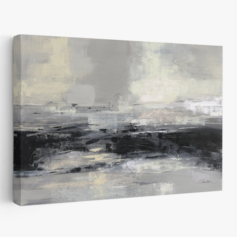 Winter Road - abstrait noir crème gris, H 24 po x l 16 po