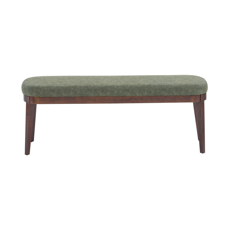 Oceane Carlton PU Leather Upholstered Wooden Bench, Walnut, Green