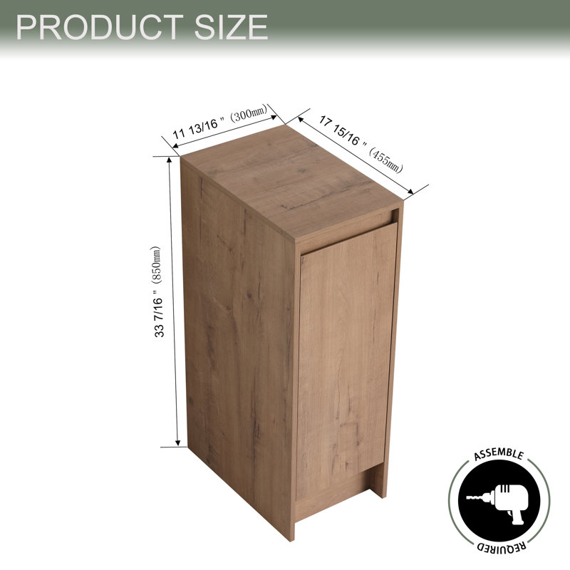 12 Inch Freestanding Bathroom Storage Cabinet, Soft Close Doors, Imitative Oak