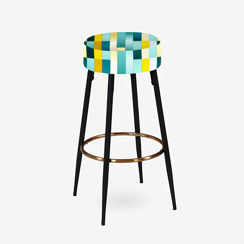Ensemble de 2 tabourets de bar rayés verts et jaunes Harmony V