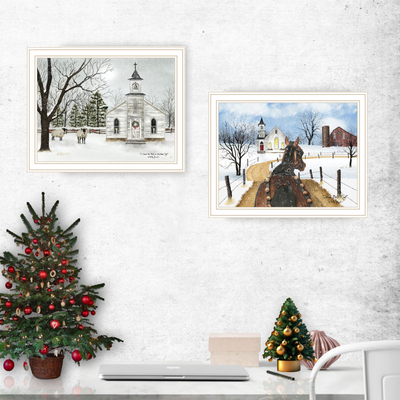 «Trendy Decor 4U», 2 pièces Vignette Sleigh Bells Ring, art mural encadré blanc pour le salon, impression murale pour chambre à coucher pour la décoration intérieure par Billy Jacobs