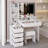 41" Left Bedside Cabinet Vanity Table With Cushioned Stool, Touch Control LED Mirror, 3-Color Switch, Multi Layer High Capacity Storage Fashionable Dresser, Suitable For Large Space-1546283295