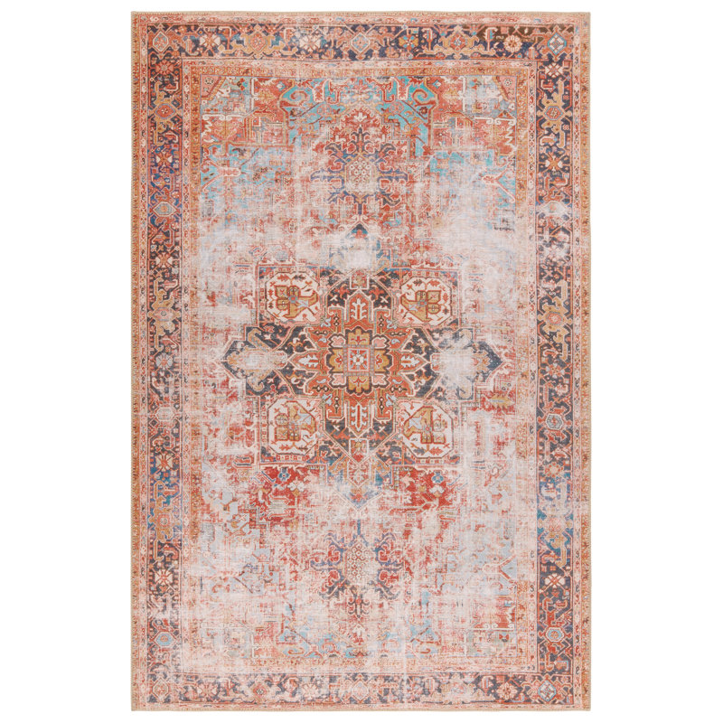 Tapis rouille / bleu marine tissé à la machine Gabrel, Tapis de couloir 3 pi x 8 pi