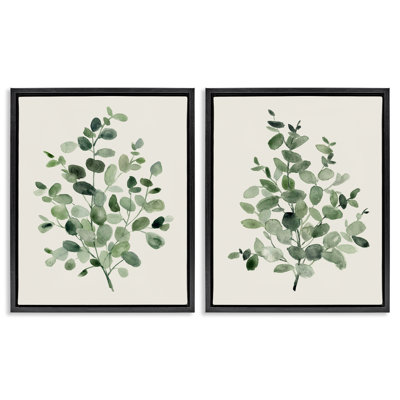 Minimal Rounded Plant Leaves 2 Piece Framed Floater Canvas Set, design by Carol Robinson