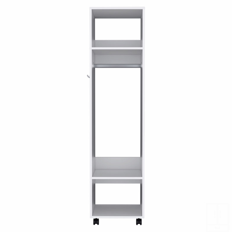 Armoire H 63 po, avec 3 tablettes, 1 miroir et 4 roulettes, Blanc