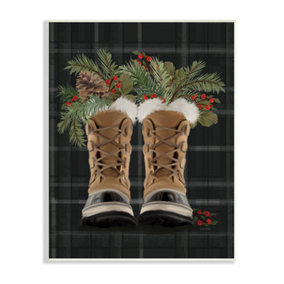 " Cozy Winter Boots Holly Fir Sprig Arrangement " by House Fenway