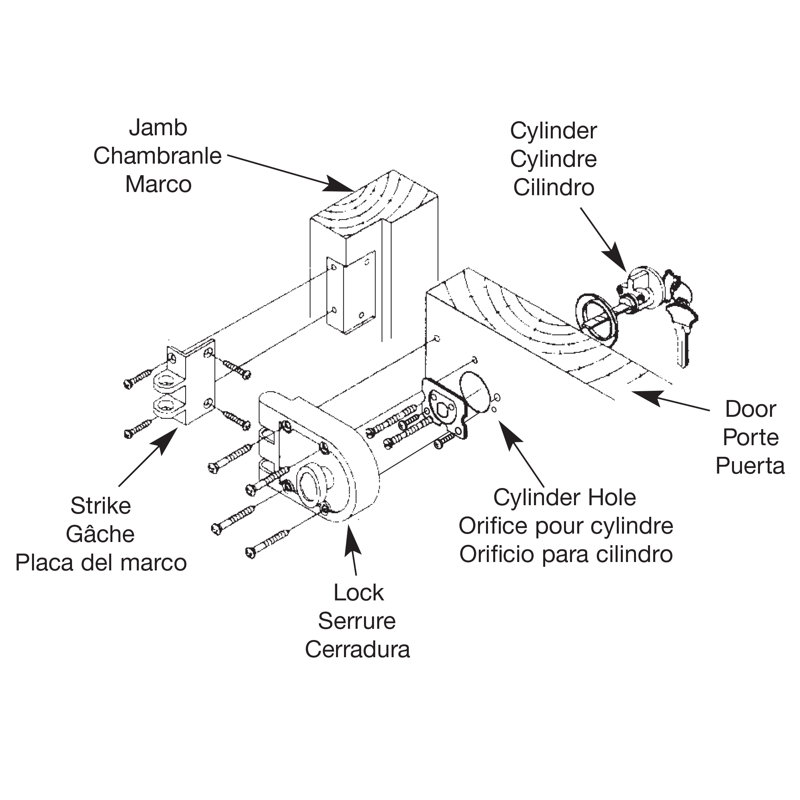 Blocage en bronze Prime-Line avec cylindre simple et gâche angulaire (paquet simple), Or, H 7 po x l 7,5 po x P 2,75 po