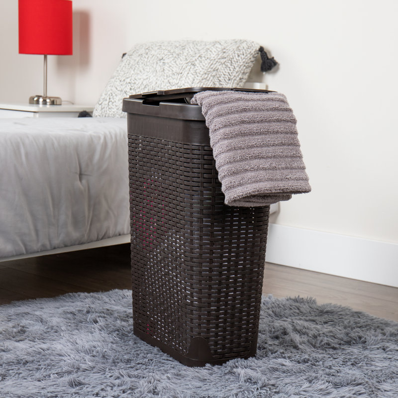  50L Slim Laundry Hamper, Clothes Basket, Lid, Plastic, Tan, 23.5" H x 10.4" W x 10.4" D