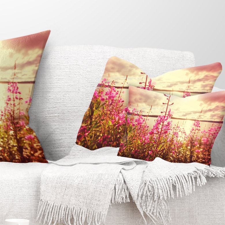 Coussin Meadow avec fleurs mauves - Alaska, Rectangulaire, 12 po x 20 po