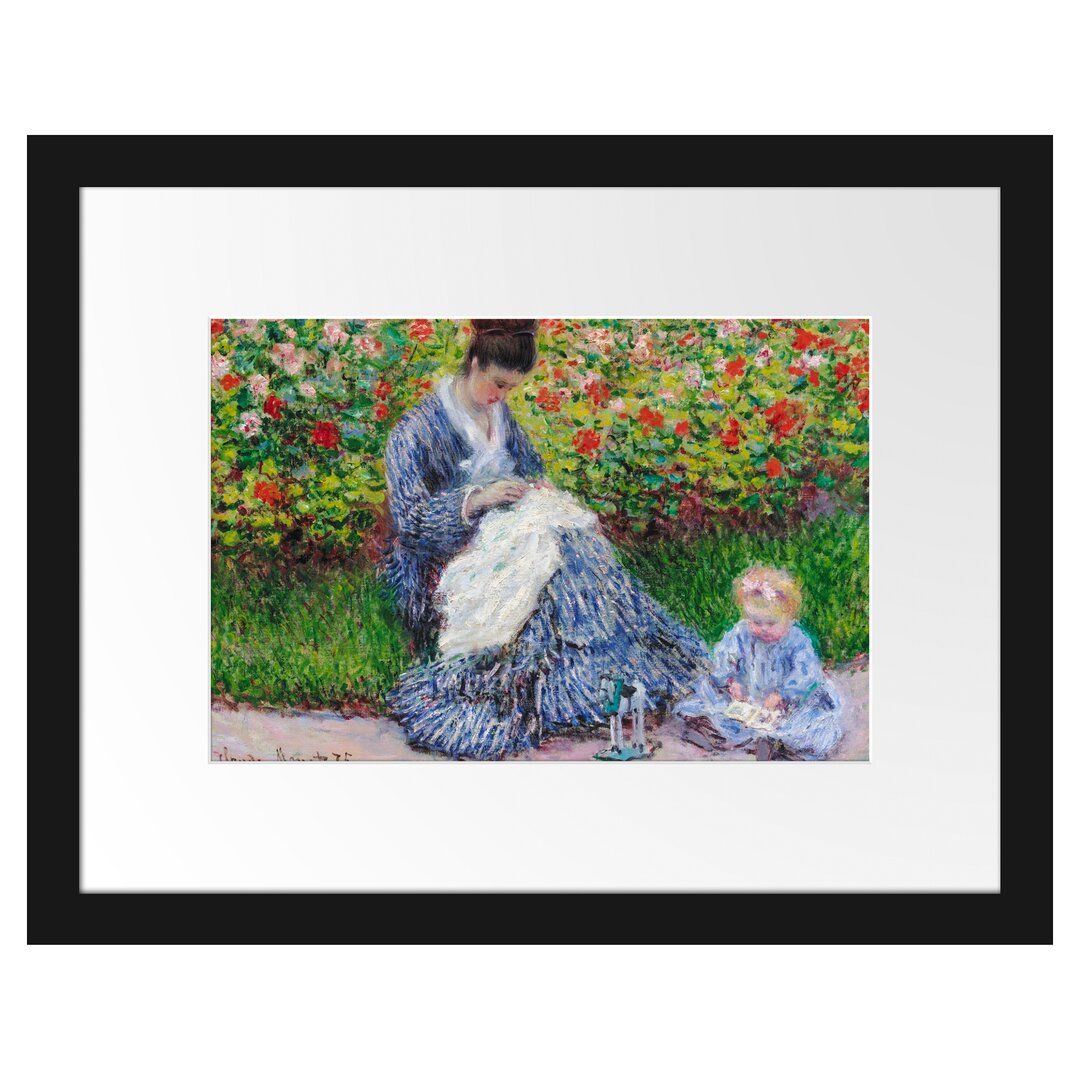 Gerahmter Kunstdruck Camille Monet and a Child in the Garden von Claude Monet