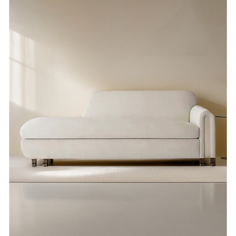Chaise longue de style nordique en bois massif blanc et velours pour la chambre et le salon, Left Hand Facing