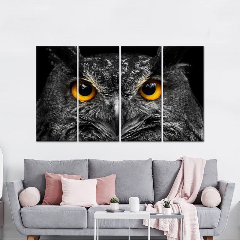 Toile imprimée: décoration murale hibou élégant pour la maison, toile tendue 4P, H: 55,1 po x l: 78,7 po