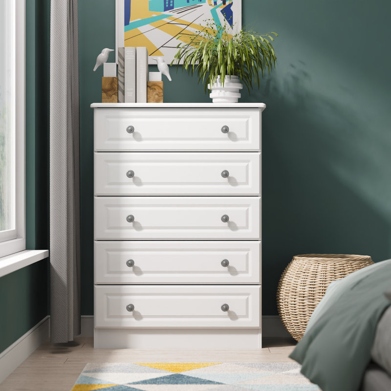 Fully Assembled Meansville 5 Drawer Chest, White