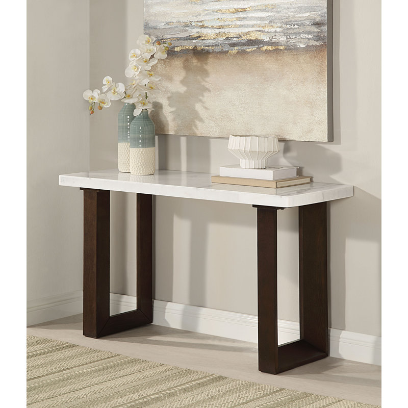 Table de canapé avec plateau en marbre, plateau en marbre naturel et finition espresso