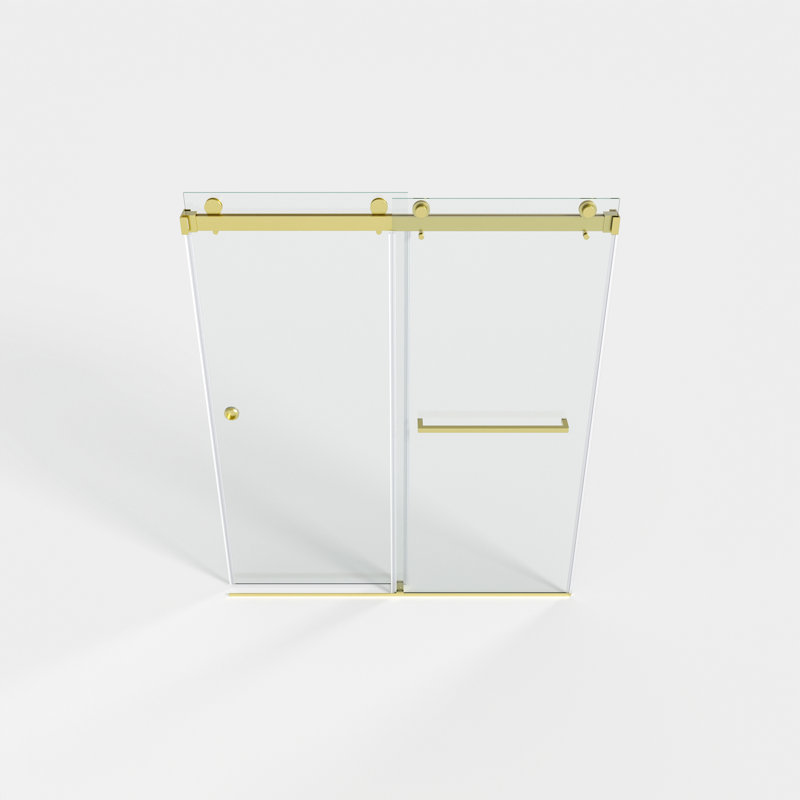 Porte de douche coulissante double sans cadre avec verre trempé transparent de 55 à 59 po x H 72 po, Or brossé