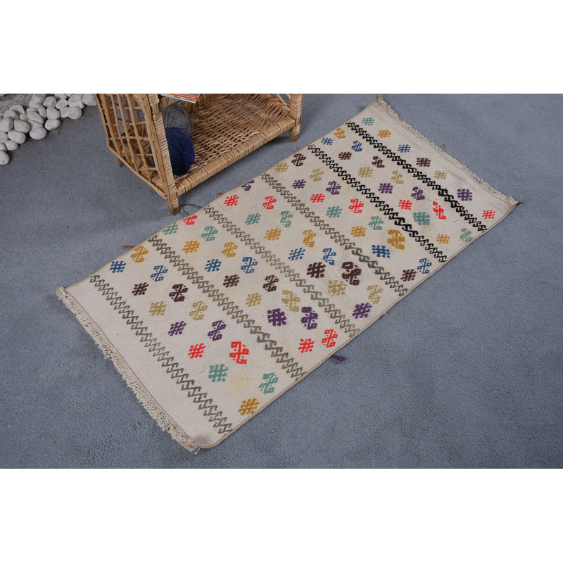 Kilim, tapis rétro, tapis de chambre à coucher, petits tapis 1,9 x 3,7 pi, tapis Boho, tapis turc, tapis antique beige
