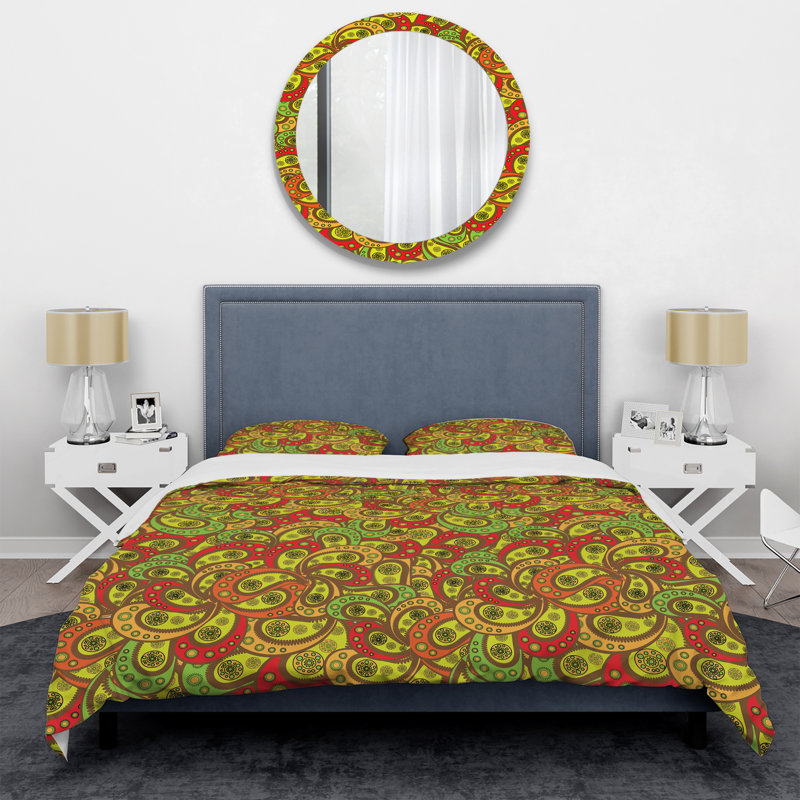Cachemire floral jaune - ensemble de housse de couette abstrait - microfibre de polyester