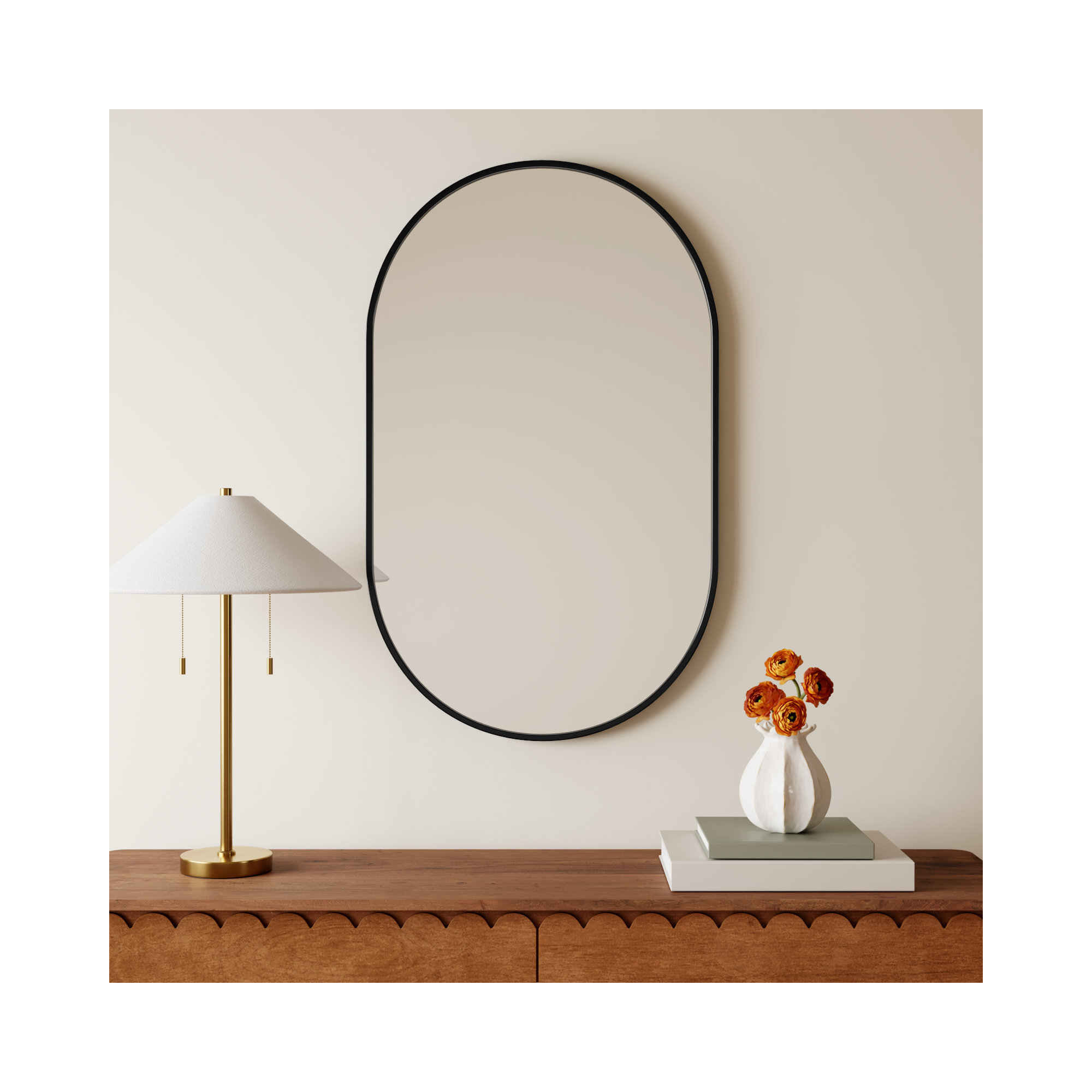 Sabine Metal Pill Wall Mirror, 40" x 24", Black