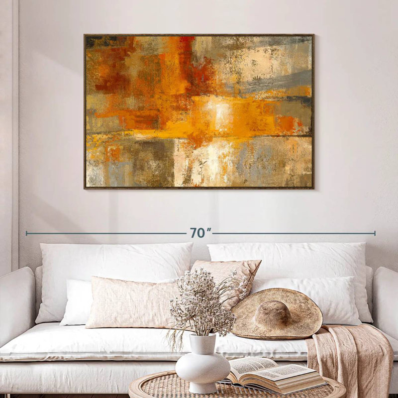 Argent et ambre, 46 po x 31 po, Cadre flottant noyer
